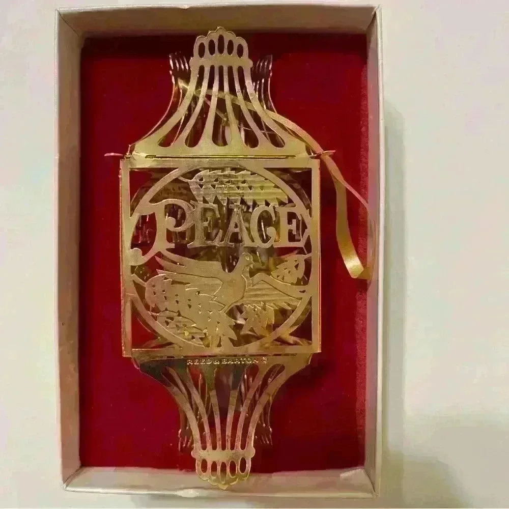 Reed & Barton 20k Gold Plated Ornament- 1977 Christmas Holiday Peace w Dove - Picture 4 of 16